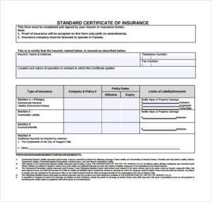 Certificate Of Insurance Template (3) | Professional For 11+ Certificate Of Insurance Template