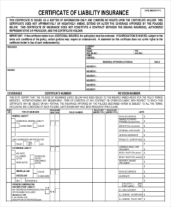 Certificate Of Liability Insurance Template (1 Inside Free Certificate Of Liability Insurance Template