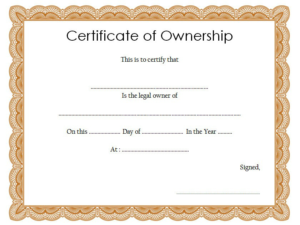 Certificate Of Ownership Template (2) Templates Example With Regard To Professional Certificate Of Ownership Template