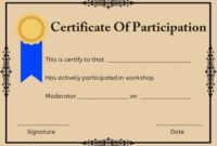 Certificate Of Participation For Workshop | Workshop In Professional Certificate Of Participation In Workshop Template