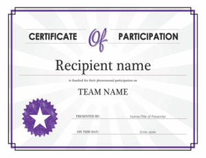 Certificate Of Participation In Certificate Of Participation Word Template
