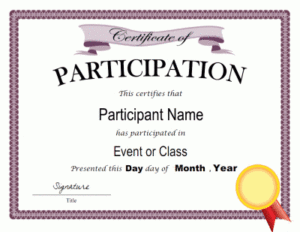Certificate Of Participation Template | Certificate Of Intended For Free Certificate Of Participation Word Template