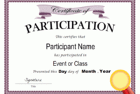 Certificate Of Participation Template | Certificate Of Intended For Professional Certificate Of Participation Template Doc