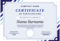 Certificate Of Participation Within Certificate Of Participation Template Word