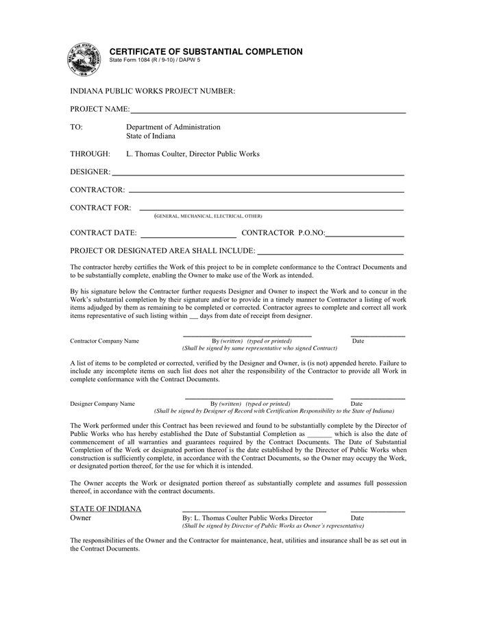 Certificate Of Substantial Completion Template (2 Regarding Best Certificate Of Substantial Completion Template