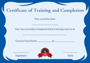 Certificate Of Training Completion Template Free | Training In Class Completion Certificate Template