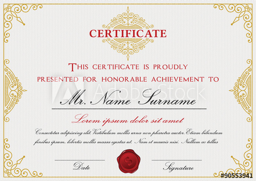 Certificate Template Design With Emblem, Flourish Border On Inside Quality Certificate Template Size