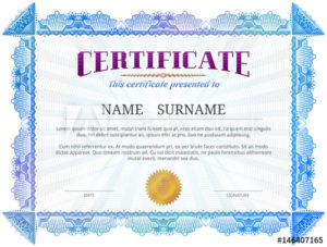Certificate Template With Guilloche Elements. Blue Diploma For Quality Validation Certificate Template