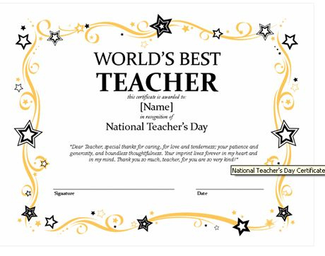 Certificates For Teachers: The World'S Best Teacher Award Intended For Best Teacher Certificate Templates Free