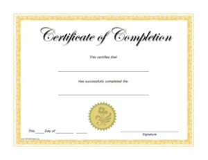 Certificates Of Completion Free Printable Intended For Certificate Of Completion Free Template Word