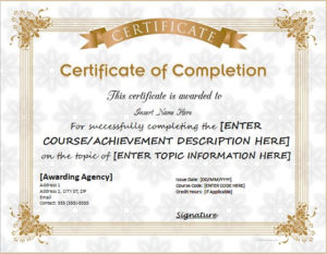 Certificates Of Completion Templates For Ms Word For Certificate Of Completion Free Template Word