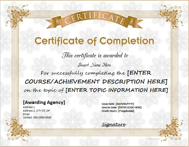 Certificates Of Completion Templates For Ms Word Within Best Certificate Of Completion Template Word