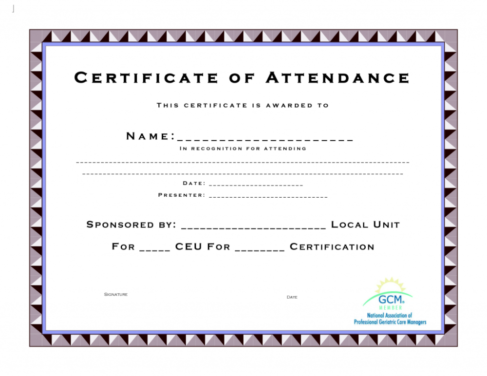 Ceu Certificate Of Completion Template Attendance Templates Within Continuing Education Certificate Template