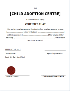 Child Adoption Certificate Template For Word | Document Hub For Adoption Certificate Template