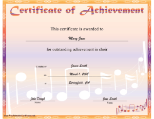 Choir Achievement Certificate Printable Certificate Within Choir Certificate Template