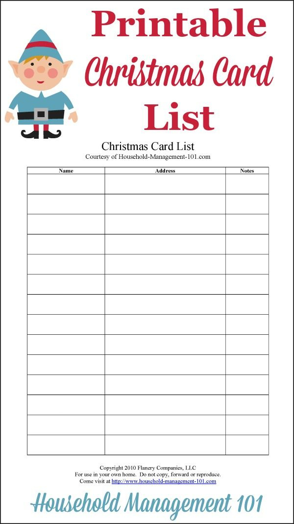 Christmas Card List Printable: Plan Who You'Ll Send Cards To Regarding 11+ Christmas Card List Template