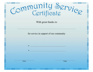 Community Service Certificate Template With This Certificate Within This Certificate Entitles The Bearer To Template