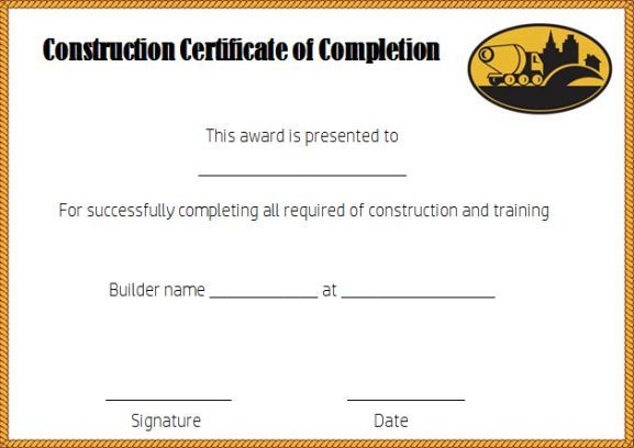 Construction Certificate Of Completion Template Free Inside Free Construction Certificate Of Completion Template