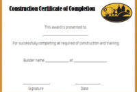 Construction Certificate Of Completion Template Free Intended For Certificate Of Completion Template Construction