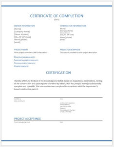 Construction Work Completion Certificates For Ms Word | Word Regarding Free Construction Certificate Of Completion Template
