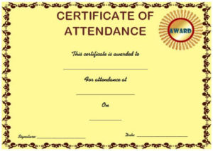 Course Attendance Certificate Template : 10+Editable Word Inside Printable Attendance Certificate Template Word