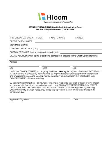 Credit Card Authorization Forms | Hloom Intended For Printable Corporate Credit Card Agreement Template
