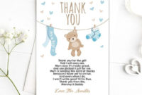 Editable Baby Shower Thank You Card Teddy Bear Thank You Note Shower Boy Blue Woodland Animals Template Instant Download Digital Corjl 0025 Pertaining To Quality Thank You Card Template For Baby Shower
