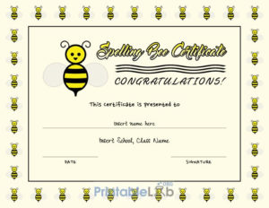Editable Spelling Bee Certificate Template In Cream, Yellow In Free Spelling Bee Award Certificate Template