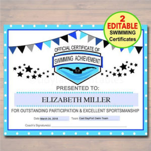 Editable Swim Team Award Certificates Instant Download Within 11+ Swimming Certificate Templates Free