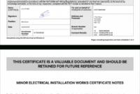 Electrical Certificate Example Minor Works Certificate Pertaining To Minor Electrical Installation Works Certificate Template