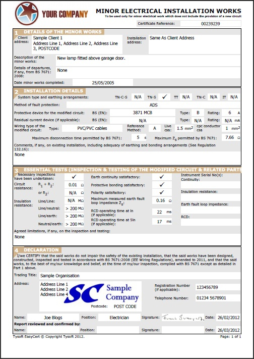 Electrical Minor Works Certificate Template (8) Templates For 11+ Electrical Minor Works Certificate Template