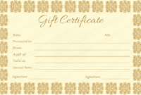 Elegant Gift Certificate Template (Golden Edition) Regarding Free Elegant Gift Certificate Template