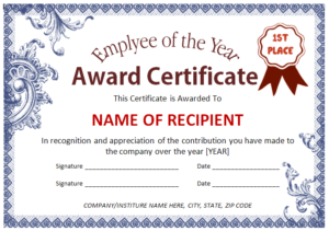 Employee Award Certificate Template | Office Templates Online Throughout Template For Certificate Of Award