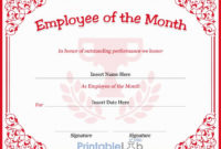 Employee Of The Month Certificate Template In Monza, Your In Printable Employee Of The Month Certificate Template With Picture