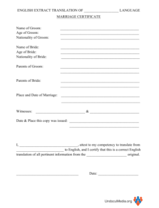 English Extract Marriage Certificate Translation Template Pertaining To Free Marriage Certificate Translation Template