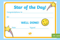 👉 Star Of The Day Award Certificate (Teacher Made) Regarding Quality Star Certificate Templates Free