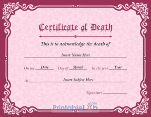 Fake Death Certificate Format In Pink Lace, Your Pink And In Quality Fake Death Certificate Template