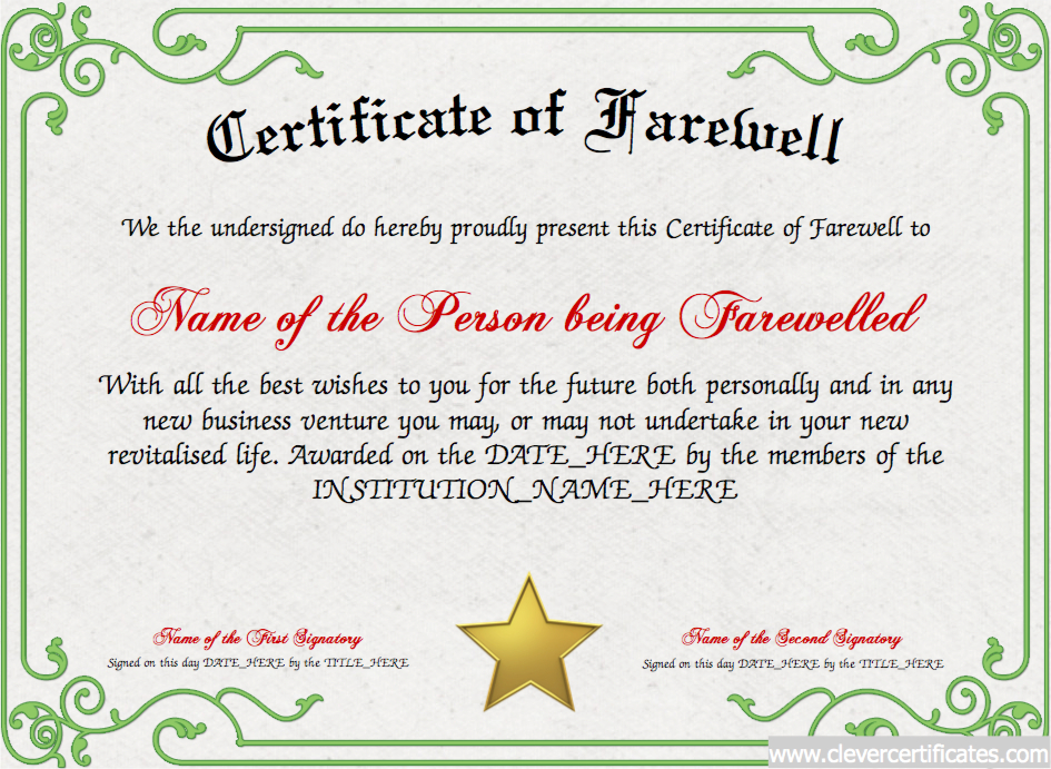 Farewell Certificate Designer | Free Certificate Templates For Best Farewell Certificate Template