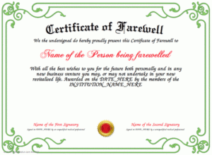 Farewell Give To A Special Person Who Is Going Away And With Best Farewell Certificate Template