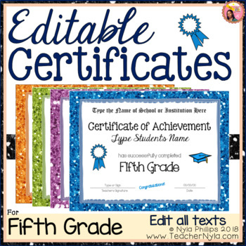 Fifth Grade Editable Graduation Certificates Glitter Borders Within Best 5Th Grade Graduation Certificate Template