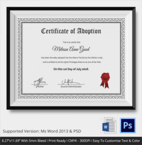 Free 23+ Sample Adoption Certificates In Ai | Indesign | Ms With Regard To Adoption Certificate Template