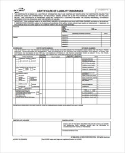 Free 6+ Sample Certificate Of Liability Insurance Forms In Inside Acord Insurance Certificate Template