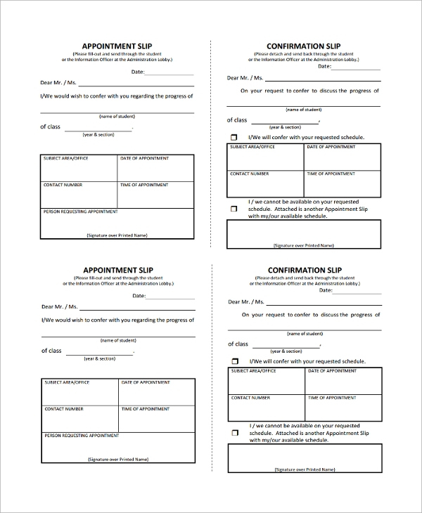 Free 7+ Sample Appointment Slip Templates In Pdf | Ms Word With Regard To Printable Medical Appointment Card Template Free