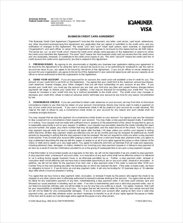 Free 8+ Sample Business Credit Card Agreement Templates In Pdf In Corporate Credit Card Agreement Template