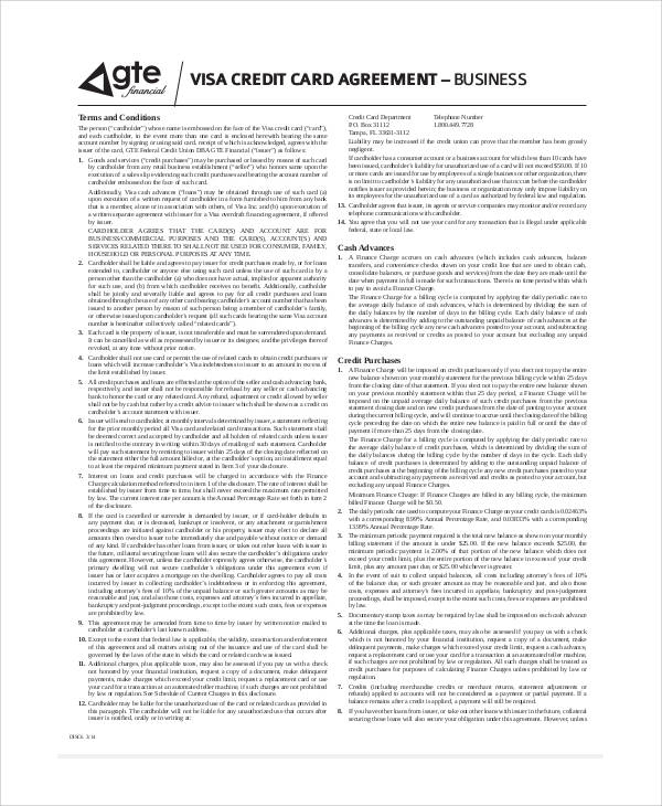 Free 8+ Sample Business Credit Card Agreement Templates In Pdf With Regard To Corporate Credit Card Agreement Template