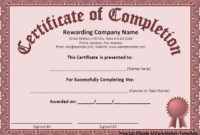 Free Certificate Of Completion Template Free Formats Excel For Free Free Training Completion Certificate Templates