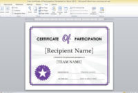 Free Certificate Of Participation Template For Word 2013 Throughout Free Certificate Of Participation Word Template