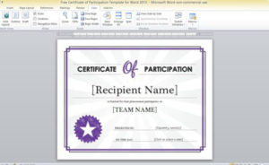Free Certificate Of Participation Template For Word 2013 Throughout Free Certificate Of Participation Word Template