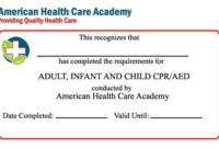 Free Cpr Certification Card First Aid Course Certificate Intended For Professional Cpr Card Template
