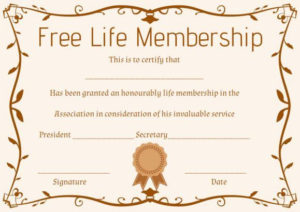 Free Life Membership Certificate Template | Certificate Within Printable Life Membership Certificate Templates